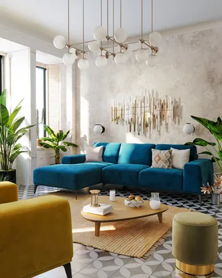 Интерьер кухни-гостиной в итальянском стиле с синим диваном RIO — фабрика  современной дизайнерской мебели SKDESIGN