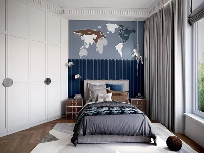 Бело-синяя мебель в спальню мальчика-школьника от «Mamka™»