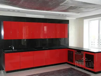 Красно-черная кухня на заказ • купить недорого в киеве в черном цвете, фото