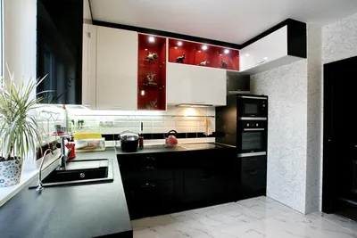 Дизайн кухни в красно-черном цвете: идей для дизайна, как подобрать мебель,  обои и аксессуары, фото