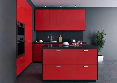 Черно красная кухня - 70 фото