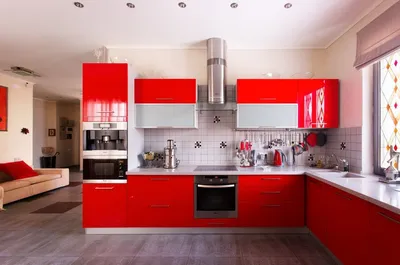 Красная кухня фото в интерьере, красно черная кухня на заказ