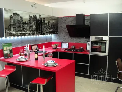 Красно-черная кухня на заказ • купить недорого в киеве в черном цвете, фото