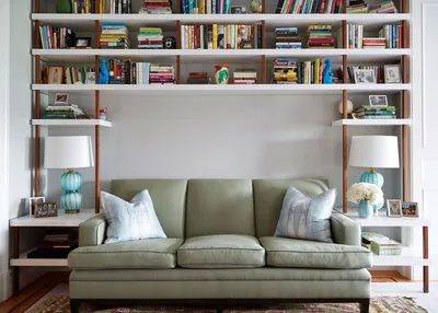 книжные полки в интерьере | Shelves above couch, Bedroom interior, Home
