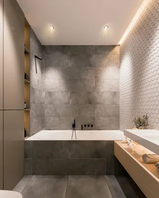 Отзыв: современный дизайн интерьера ванной комнаты под мрамор с декором