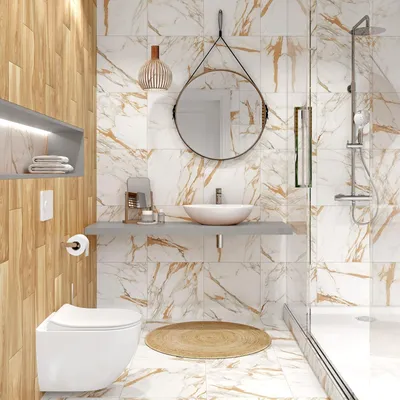 современный дизайн ванной комнаты с плиткой мрамор и дерево Стоковое Фото -  изображение насчитывающей чисто, свет: 213020352