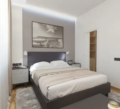 Дизайн проект интерьера небольшой спальни 10 кв.м. с гардеробом в  современном стиле | Студия Дениса Серова