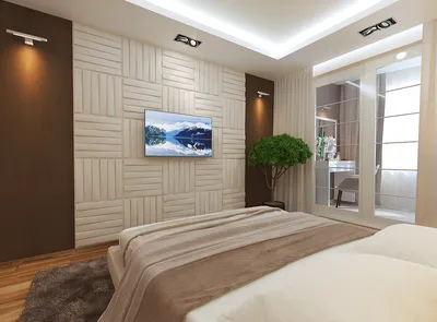 Дизайн проект интерьера спальни 14 кв.м. в современном стиле в бежевых  тонах | Студия Дениса Серова