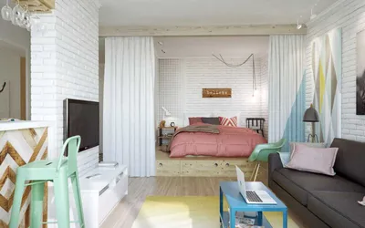 Дизайн комнаты 18 кв м: спальни-гостиной с фото, зонирование, совмещенный  интерьер