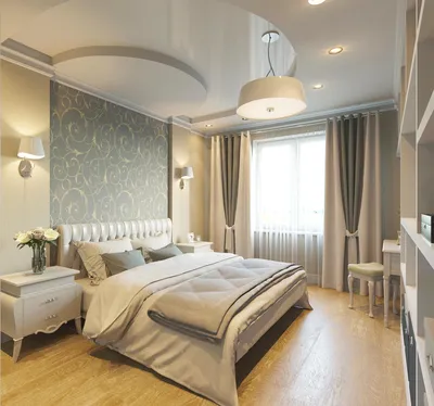 Дизайн спальни 20 кв м в современном стиле, гардеробная в комнате,  зонирование спальни, совмещенной с гостиной