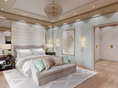 Фото интерьера, Спальня площадью 24 кв.м. в стиле Неоклассицизм. Проект  Дизайн спальни - Вилла в Дубае. Спальня, Автор проекта: Дизайнеры Диана  Тараканова