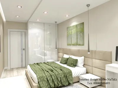 Дизайн интерьера спальной комнаты в оливковом цвете - проект от  natalya.buchneva