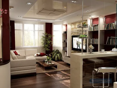 Дизайн - проект однокомнатной квартиры 48 кв.м. с гостиной-спальней. |  Студия Дениса Серова