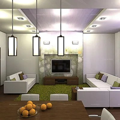 3D интерьера, Кухня - гостиная площадью 36 кв.м. в стиле Современная.  Проект 22.07.2019/782398 - Кухня