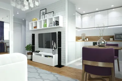Дизайн однокомнатной квартиры совмещенной с кухней - 69 фото