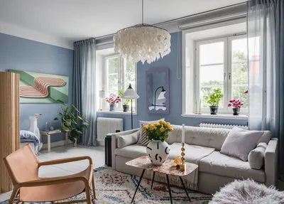 Весёлая однушка с голубыми стенами в Стокгольме (41 кв. м) 〛 ◾ Фото ◾ Идеи  ◾ Дизайн