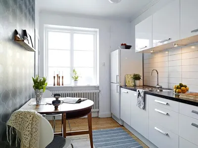 Дизайн кухни площадью 8 кв. м с холодильником