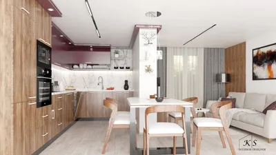 Проект на кухня с всекидневна обща площ 31 кв.м. – Мебели Монд