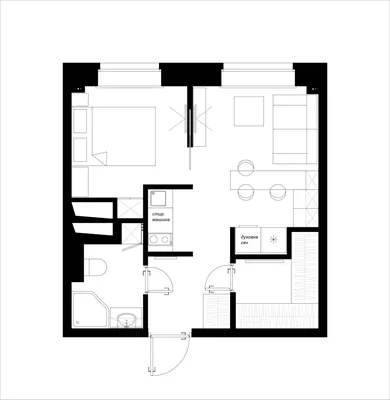 Однокомнатная квартира 33 кв.м: фото дизайна интерьера, варианты планировки  | Houzz Россия