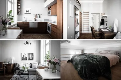 Кухня со столовой, гостиная, спальня и рабочий кабинет - все это на 34 кв.м.?  Студия в Копенгагене. Смотрим! | Cardinal Mebel | Дзен