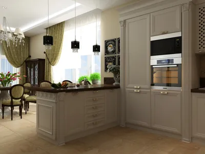 Дизайн классической кухни-столовой, 35 кв. м, «Зефир и мармелад» —  Roomble.com