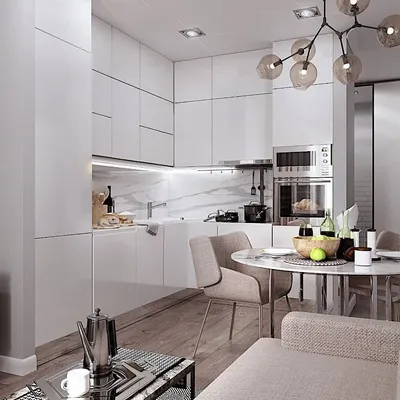 Дизайн кухни гостиной с белой кухней - 78 фото