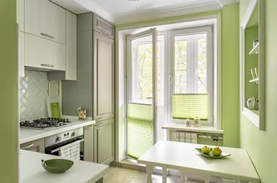 Дизайн кухни с балконной дверью - 41 фото