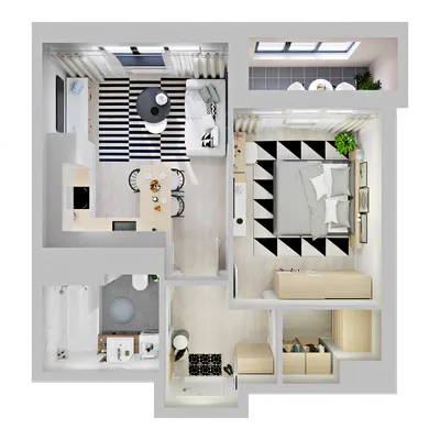 Евродвушка в стиле минимализм 41,40 кв.м. - Идеи дизайна интерьера -  галерея проектов Planoplan