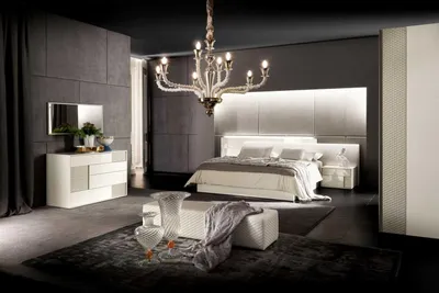 Спальня - rmb/168. Белая глянцевая спальня со стеганой кожаной отделкой от  фабрики Rossetto Armobil