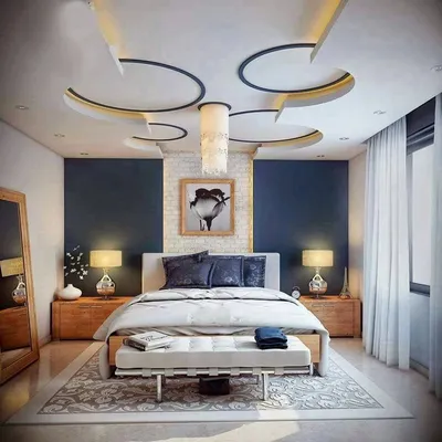 Потолок в спальне дизайн - 58 фото