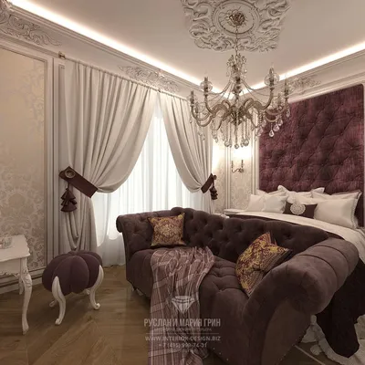 Дизайн бордовой спальни в классическом стиле