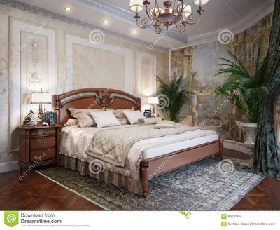 Роскошный дизайн интерьера спальни в классическом стиле Иллюстрация штока -  иллюстрации насчитывающей нутряно, кофе: 86030934