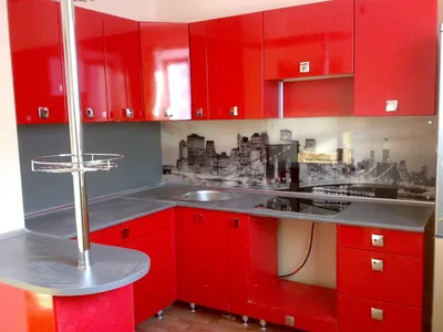 Красная угловая кухня - 67 фото