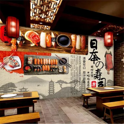 Ностальгический фон в стиле ретро для японских суши и кухни, настенная  3d-бумага для суши, бара, изысканный ресторан, тематический фон, Настенная  3D Бумага - купить по выгодной цене | AliExpress