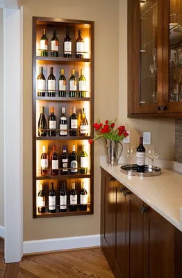 Как оформить мини-бар для бутылок на кухне: подвесной бар, встроенный, фото.