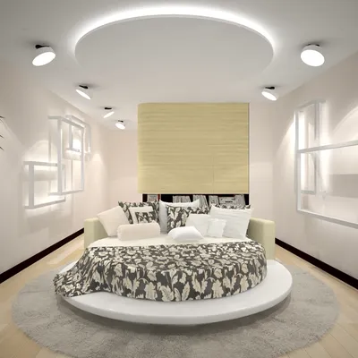 2023 СПАЛЬНИ фото светлая спальня 12 метров в стиле модерн с круглой  кроватью в центре, Киев, SOHO INTERIORS
