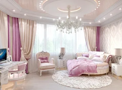 Спальня - bdl/232. Бело-розовая спальня с круглой кроватью от фабрики  Bordignon Camillo