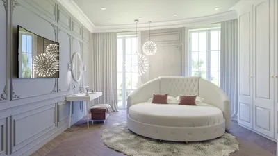 Современный дизайн интерьера спальни с круглой кроватью Иллюстрация штока -  иллюстрации насчитывающей красивейшее, внутрь: 89997570