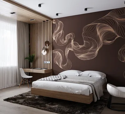 Современная спальня с макетом стены за круглой кроватью | Премиум PSD Файл