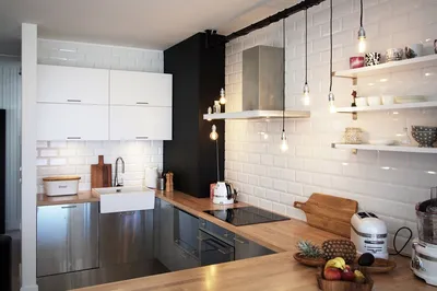 Белая кухня гостиная в скандинавском стиле - 76 фото