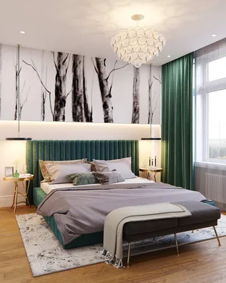 Спальня с зелеными акцентами - 69 фото