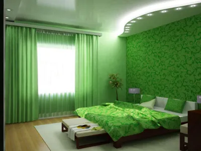 Зелёные обои в интерьере спальни - 50 фото