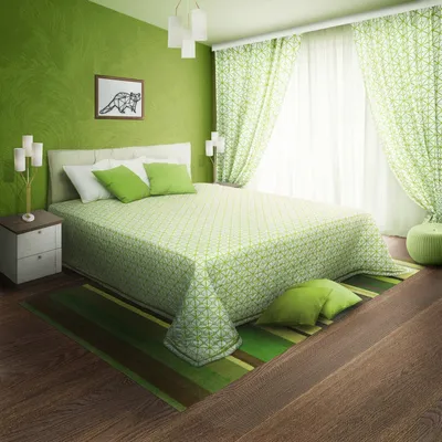 Зеленый цвет в интерьере спальни - 75 фото