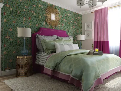 Зеленый цвет в спальне - 57 фото