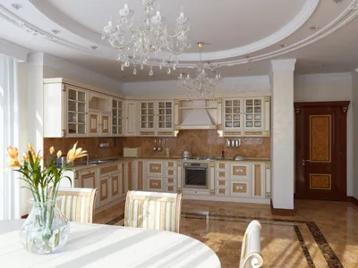Дизайн кухни с гостиной в частном доме в классическом стиле — Портал о  строительстве, ремонте и дизайне