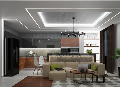 Потолок кухня гостиная дизайн - 70 фото