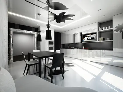 Серый потолок в интерьере кухни - 75 фото