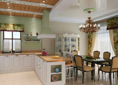 Кухня-гостиная в стиле Прованс (24 фото): дизайн интерьера с полуостровом