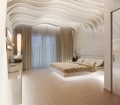Дизайн потолка в спальне: подвесной из гипсокартона, варианты интерьера с  гкл