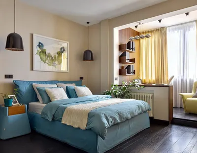 Современный и практичный дизайн спальни с пристроенным балконом